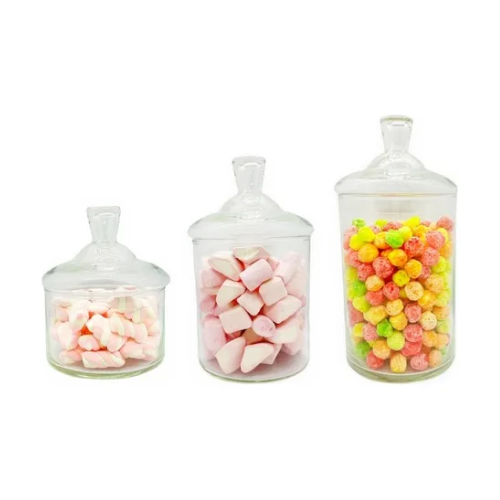Frascos De Vidrio Candy Bar Con Tapa Set x 3 Unidades